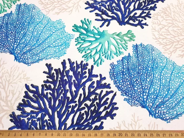 Blue Beige Coral Reef Fabric