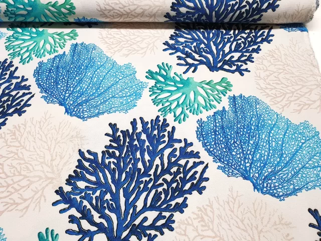 Blue Beige Coral Reef Fabric