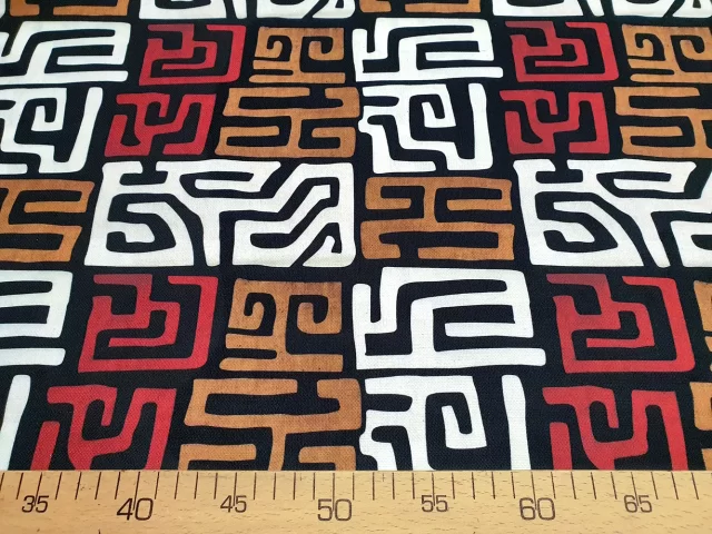 African Bogolan Maze Mudcloth Print Fabric