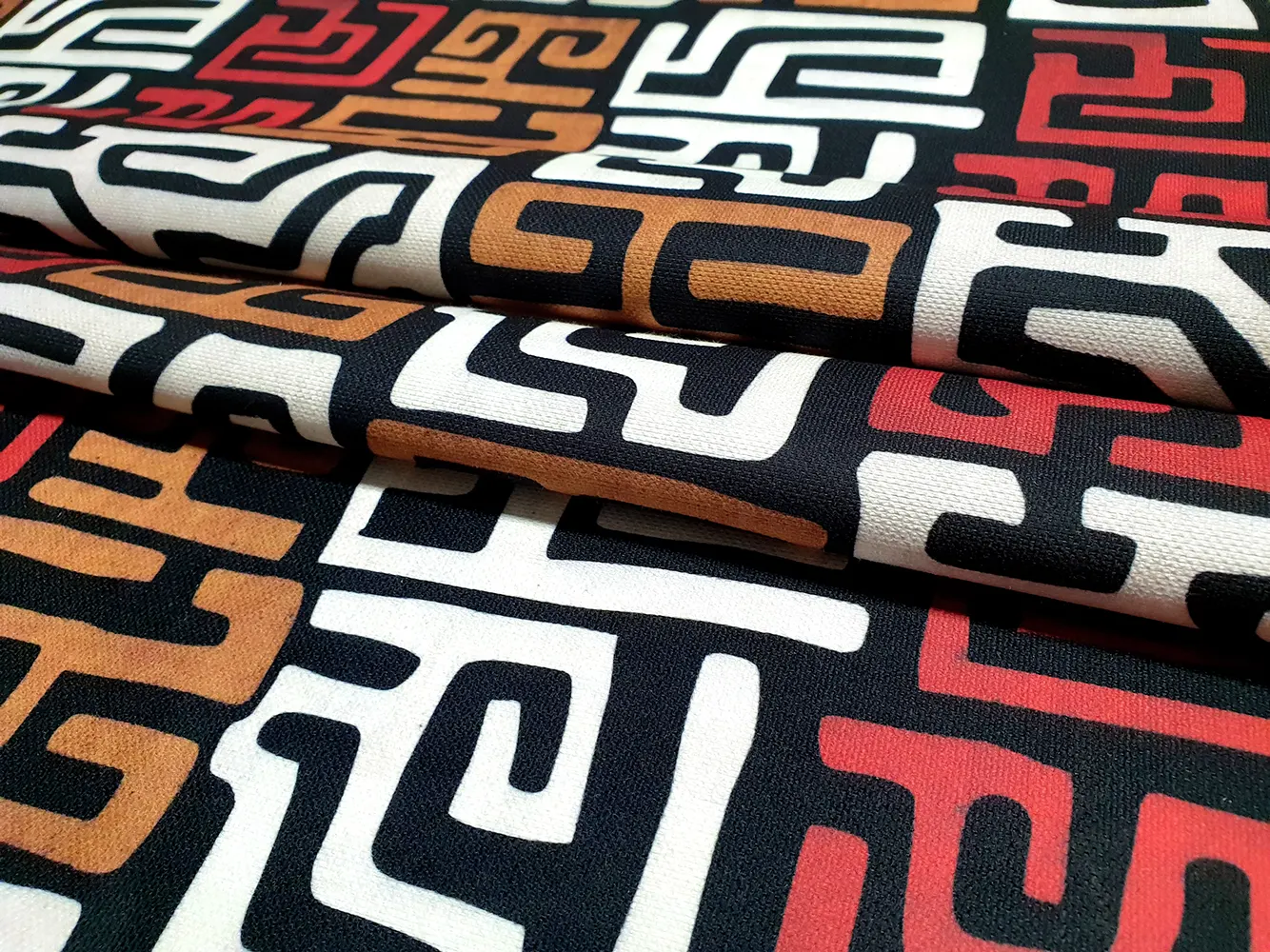 African Bogolan Maze Mudcloth Print Fabric