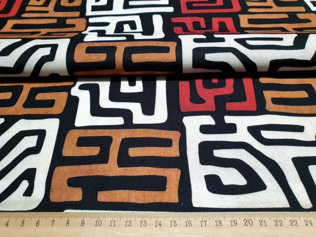 African Bogolan Maze Mudcloth Print Fabric