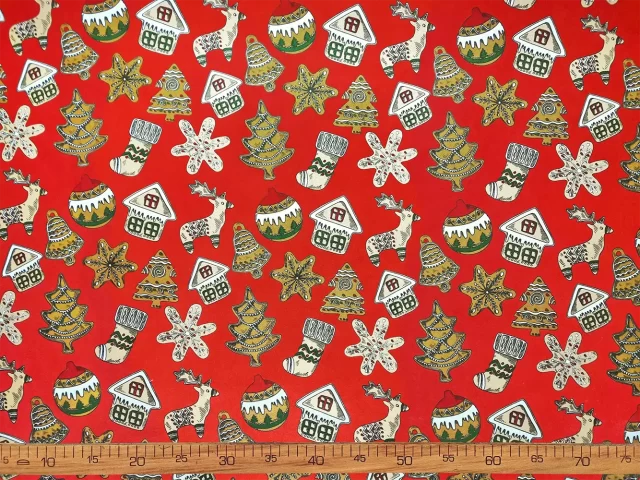 Red Christmas Toys Fabric