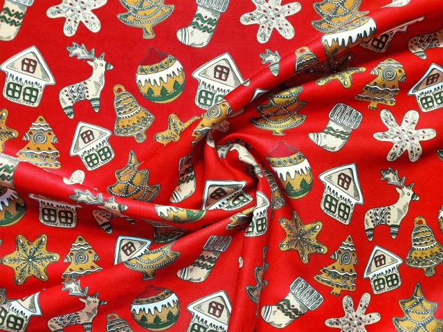 Red Christmas Toys Fabric