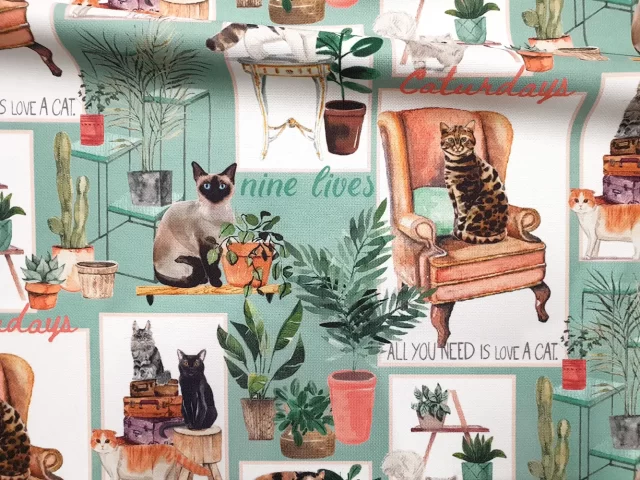 Sitting Home Cats Fabric