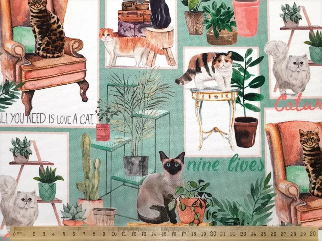Sitting Home Cats Fabric