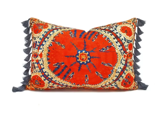 Uzbek Suzani Medallion Tassel Pillow Cover