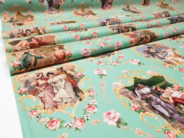 Vintage Baroque People in Love Fabric
