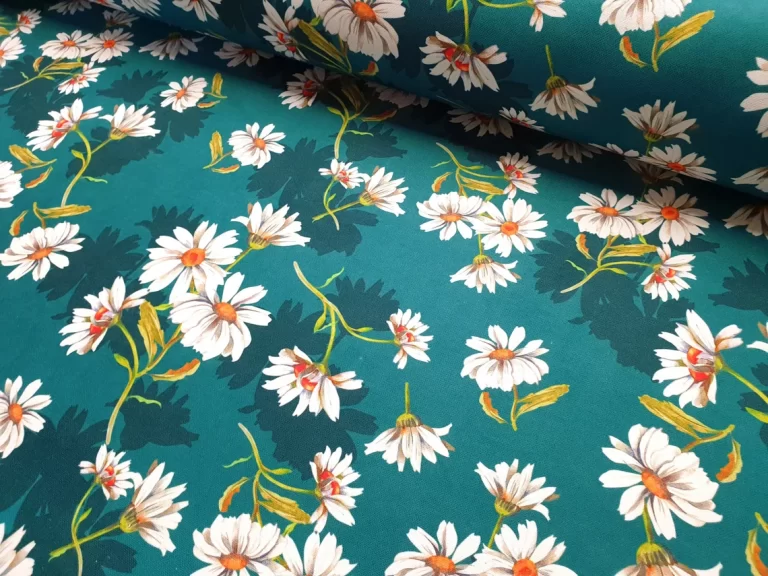 Daisy Flowers Fabric by the Yard - Petrol Green and White Floral Print Fabric for Chair, Sofa Upholstery Fabric, Home Decor, Curtain Fabric