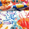 Marine Exotic Fish Starfish and Coral Reef Print Fabric | Chair Upholstery | Home Decor, Curtain, Tablecloth