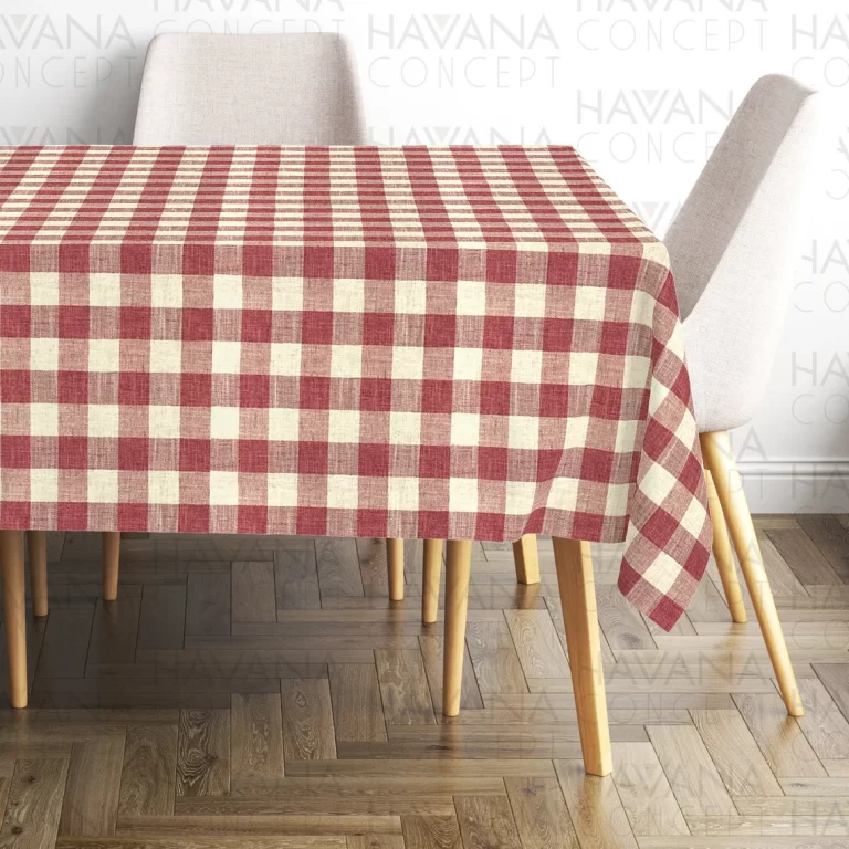 Brick Red Color Gingham Check Tablecloth, Buffalo Check Print Table Linens, Brick Red Beige Gingham Dining Table Cloth with Various Sizes