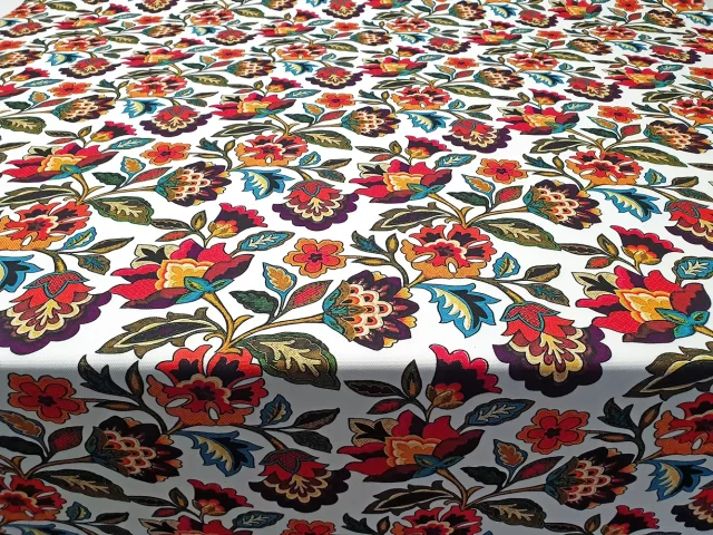 White Polish Folk Art Floral Fabric