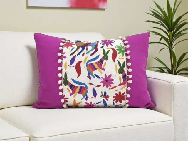 Mexican Otomi Pom-Pom Pillow Cover