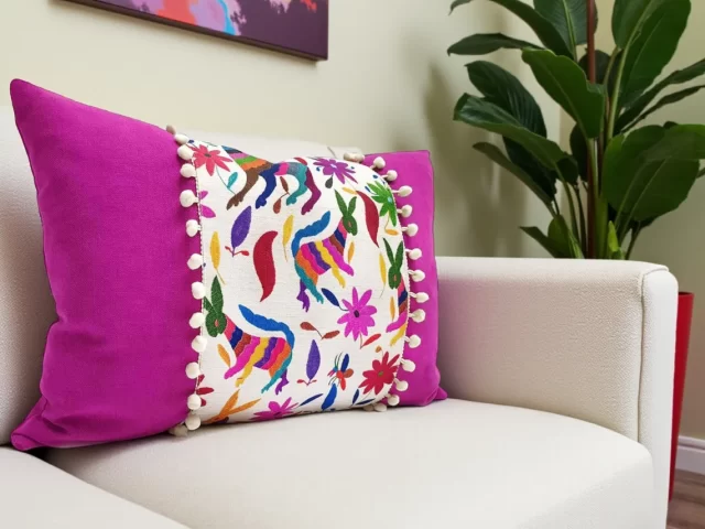 Mexican Otomi Pom-Pom Pillow Cover