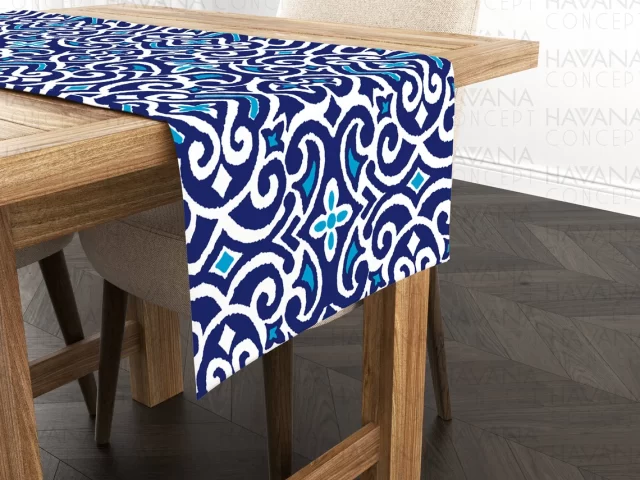 Navy Blue Damask Marine Table Runner