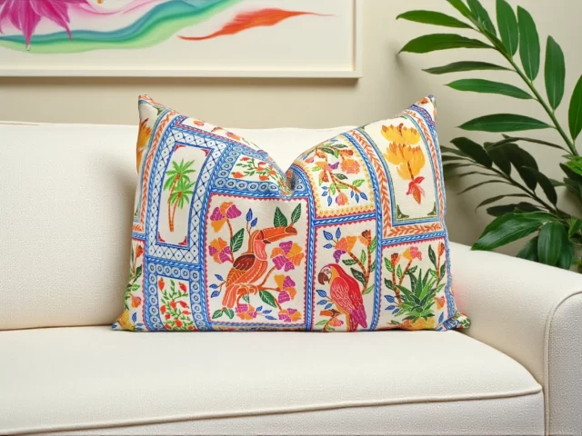 Persian Ceramic Tiles and Birds Pillow Cover