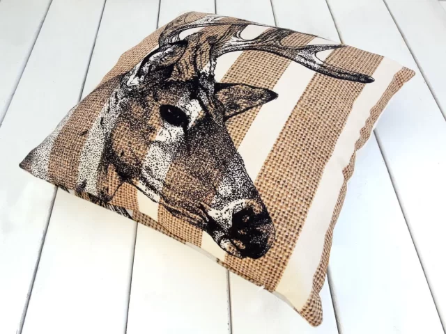Stripes and Deer Pillow Cover