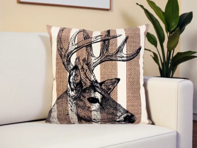 Stripes and Deer Pillow Cover